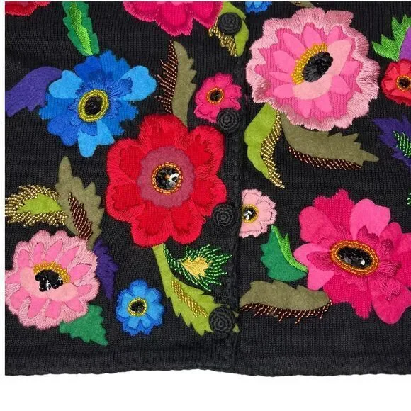 MICHAEL SIMON Embroidered‎ Floral Sweater Cardigan Size Medium